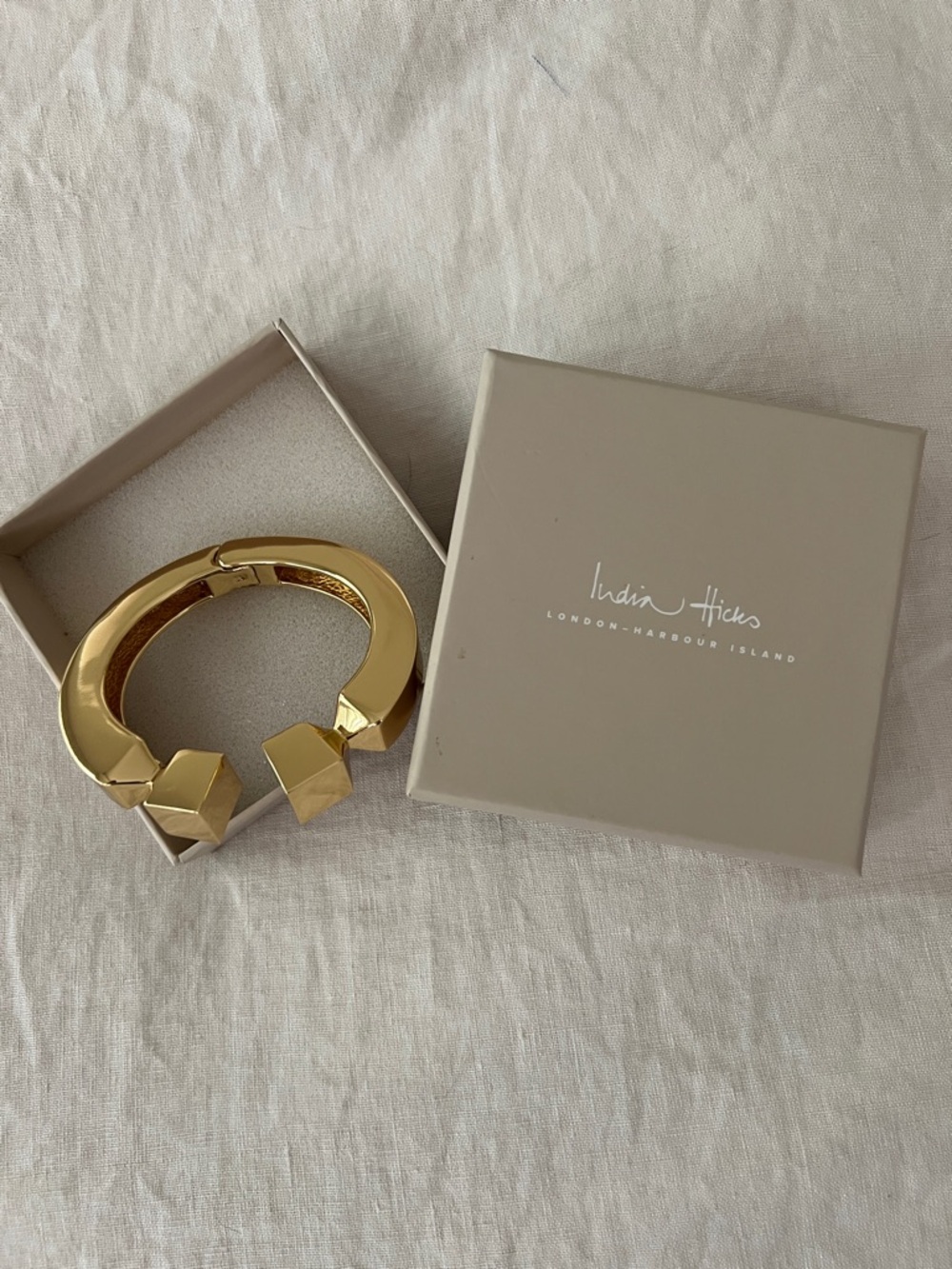 India Hicks Gold Tone Geometric Hinged Bangle with Faceted Ends